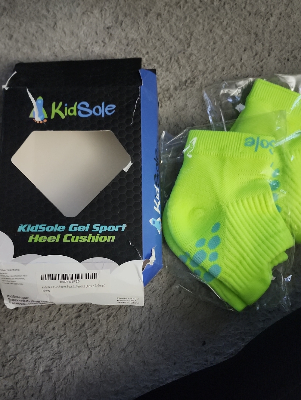 KidSole Neon Green Gel Sport Heel Cushions